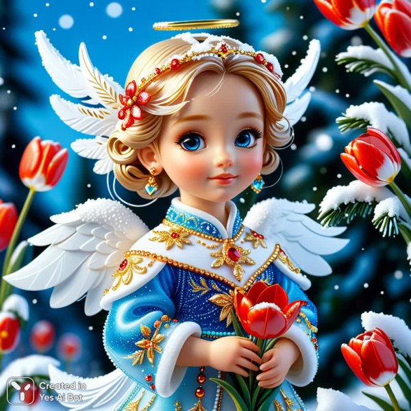 Ангел из бисера: сказочное зимнее очарование и сияние нежности. Картинка из нейросети Stable Diffusion