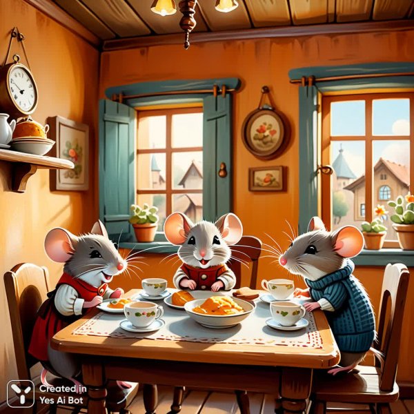 Семейство мышей: уютный шарж в стиле СэмТофт. Генерация из нейросети Stable Diffusion