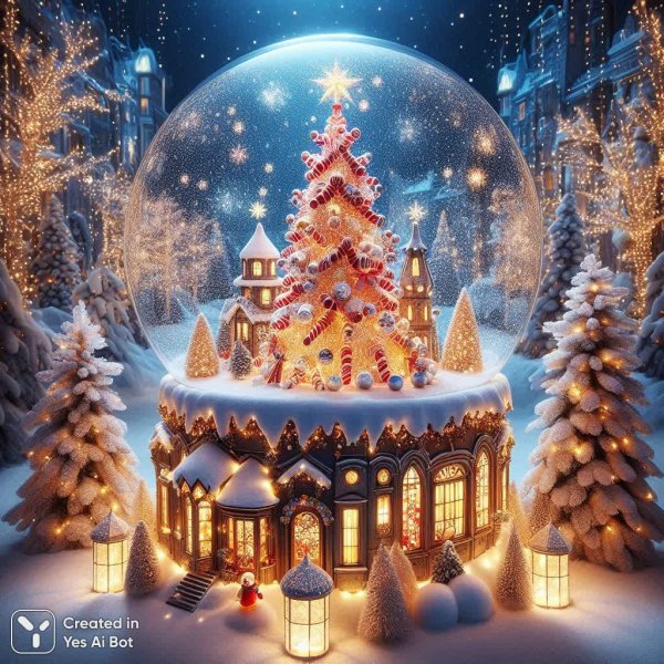 Волшебная зима в хрустальном шаре: сказочный рождественский пейзаж. Картинка из нейросети Dalle