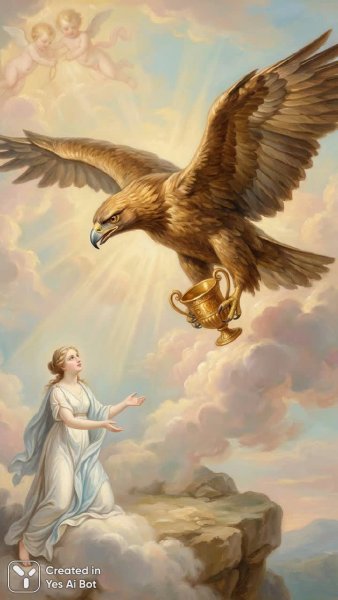 Орел, Психея и небесная чаша: мифологическая сцена в стиле Бенджамина Уэста. Картинка из нейронной сети Нано Банана