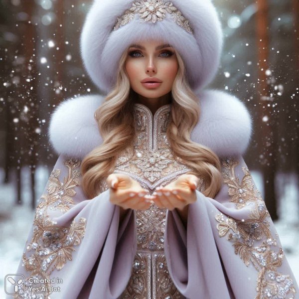 Снежная дева: волшебство зимнего заката в лесной чаще. Нейросеть Dalle-3