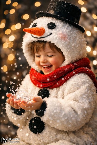 Снежная сказка: очаровательный момент зимнего детства в объятиях волшебства и уюта. Картинка из нейросети Sora