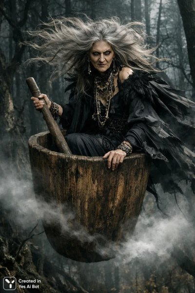 Баба Яга: колдовская сказка в сердце дремучего леса. Генерация из нейросети Sora Images