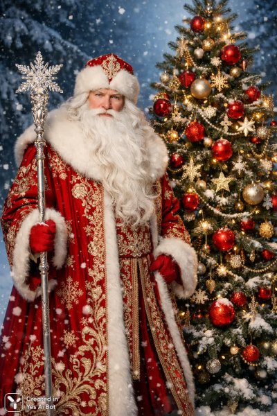 Зимняя сказка с Дедом Морозом и волшебным лесом. Генерация из нейронной сети Sora Ai Images