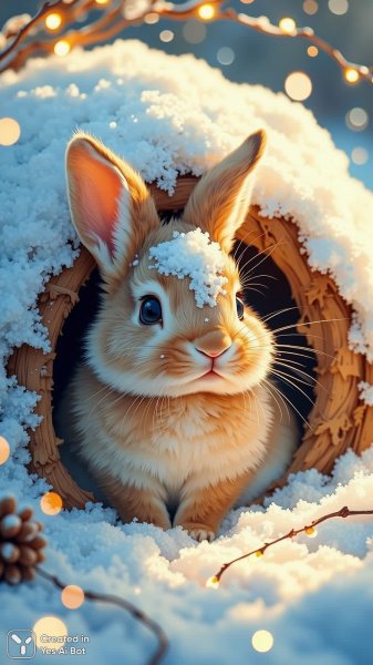 Забавный кролик в зимней сказке: теплая атмосфера и мягкий свет. Нейронная сеть Flux.1