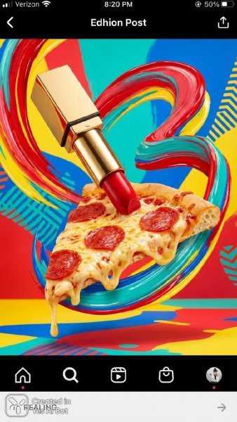 Губная помада превращается в пиццу: яркий сюрреализм и поп-арт. Нейросеть Nano-Banana