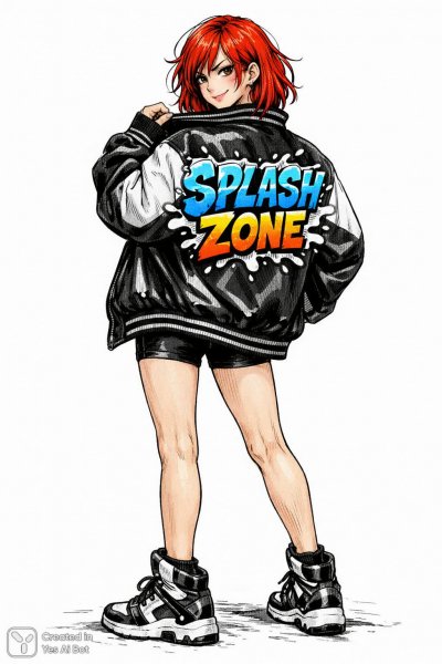 Яркая девушка в стильной куртке: логотип и детализированная иллюстрация в стиле аниме. Нейросеть Sora Images