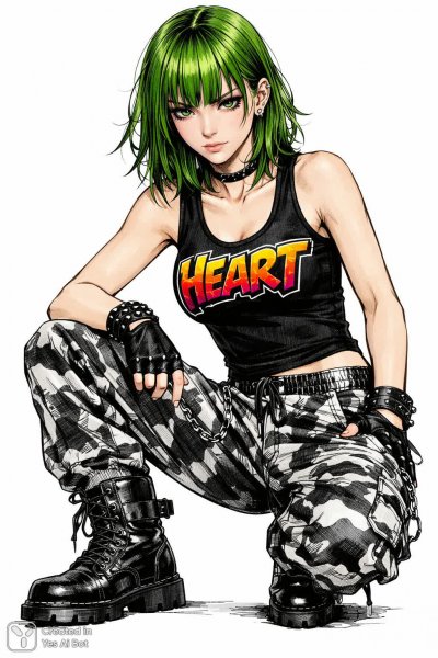 Дикая сердце: фотореалистичный портрет дерзкой девушки в стиле аниме с зелеными волосами. Генерация из нейросети Sora