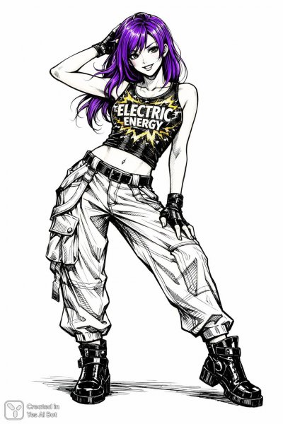 Электрическая энергия: яркая девушка в стиле аниме и детализированный рисунок. Нейронная сеть Sora