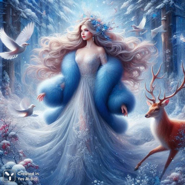 Зимняя сказка: встреча с лесными обитателями и волшебной красотой природы. Генерация из нейросети Dalle 3