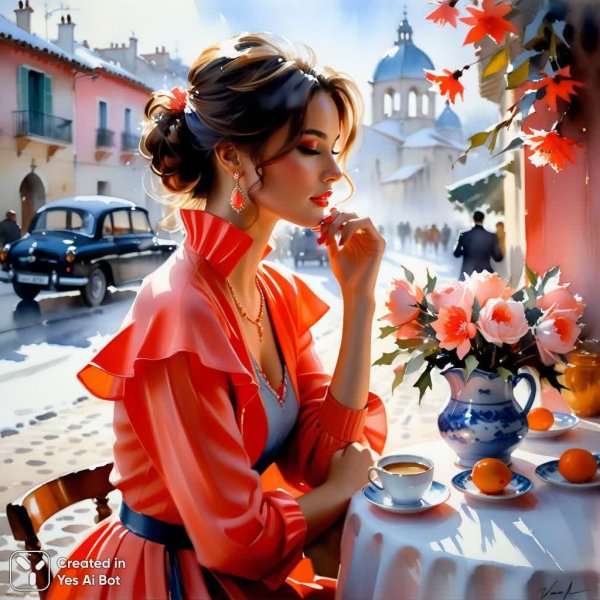 Зимняя винтажная сказка: кофе, розовый и акварель. Нейронная сеть Стейбл Дифьюжн