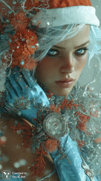 Мощная красотка: Татуированный мир силы и волшебства в зимнем образе. Генерация из нейросети Midjourney