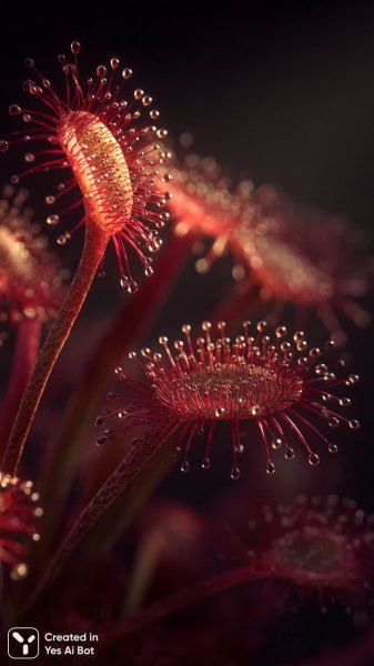 Экзотическая дросэра: Красный кошмар хищного растения в деталях. Нейронная сеть Midjourney