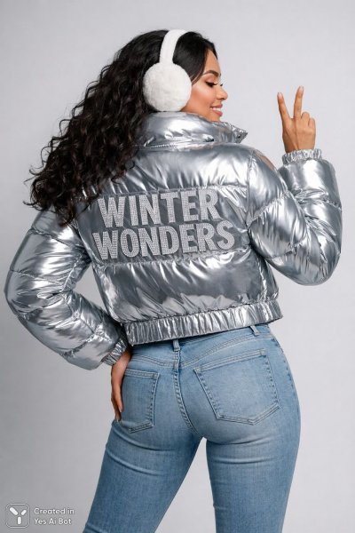 Зимняя мода: сверкающий пуховик и стильный образ современной женщины. Генерация из нейронной сети Sora