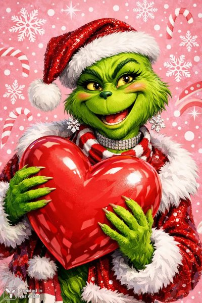 Гринч с сердцем: рождественское настроение и креативный фон со снежинками. Нейронная сеть Sora