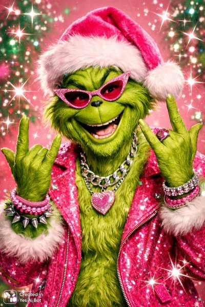 Веселый Гринч в рождественском свитере: рок-н-ролл и праздничное настроение. Нейронная сеть Sora images Ai