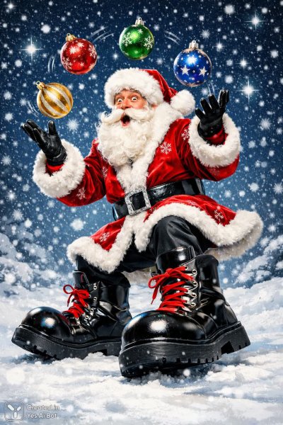 Веселый Дед Мороз: шутки, блеск и зимняя сказка. Картинка из нейросети Sora