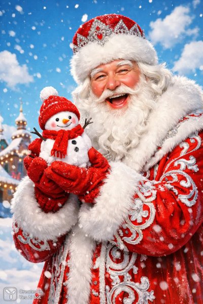 Весёлый Мороз и Снежок: Новогоднее Волшебство в Стиле Мультфильма. Генерация из нейросети Sora