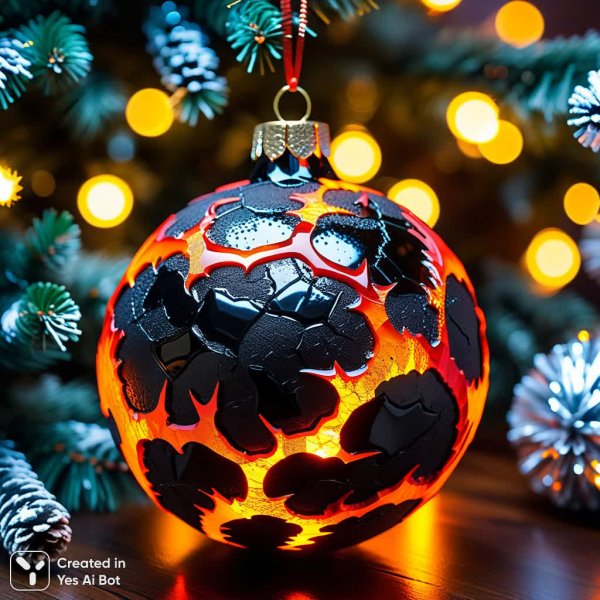 Рождественский шар из лавы: энергия Нового года 2026 и вулканический дизайн. Генерация из нейросети Stable Diffusion
