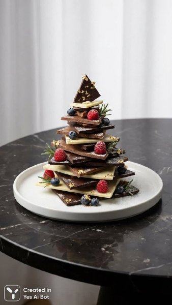 Шоколадное Рождество: Изысканный десерт в слоях вкуса и цвета. Нейросеть NanoBanana