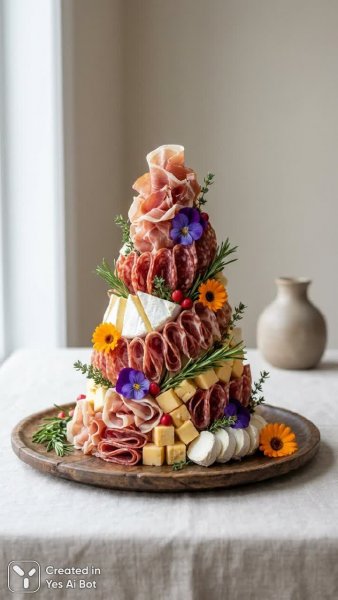 Рождественское дерево из деликатесов: кулинарный шедевр в фотореалистичном стиле. Нейросеть Нано Банана