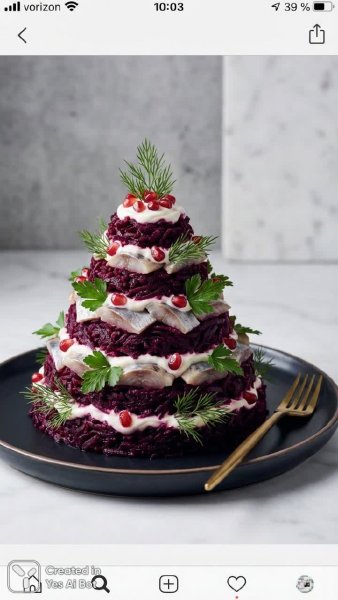 Праздничный салат-ёлка: фотореалистичное новогоднее угощение. Генерация из нейронной сети Nano-Banana