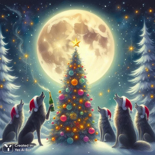Зимняя сказка: волшебный хоровод под полной луной. Генерация из нейросети Dalle 3