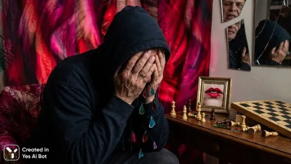 Утрата контроля: отражения, руки и шахматная партия в красных тонах. Нейронная сеть Нано Банана