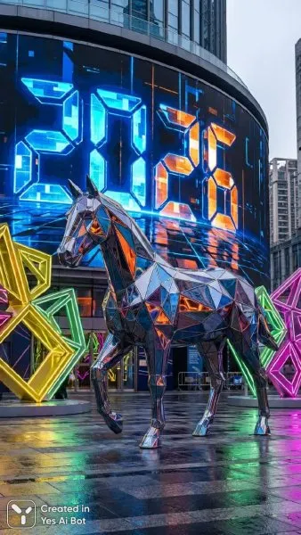 Лошадь в геометрии: современное искусство и цифровое будущее 2026 года. Изображение из нейросети Nano-Banana