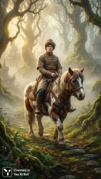 Иван-царевич и чудо-конь: сказка в волшебном тумане. Изображение из нейросети NanoBanana