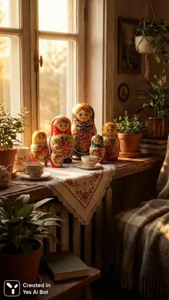 Традиционное русское искусство и уютная атмосфера. Нейронная сеть Нано Банана