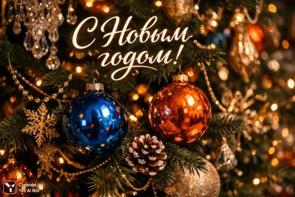 Новогоднее волшебство: отражения света и тепла в рождественском убранстве. Картинка из нейросети Sora Images