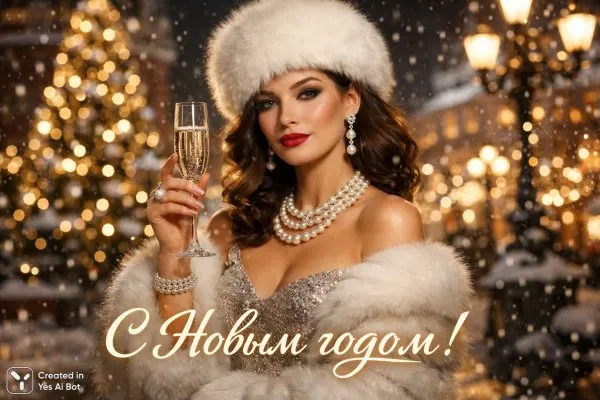 Праздничная атмосфера и блеск новогоднего вечера в большом городе. Нейросеть Sora Images