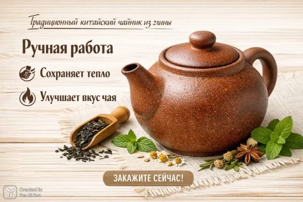 Глиняный чайник: ручная работа для идеального вкуса чая. Генерация из нейронной сети Sora Ai Images