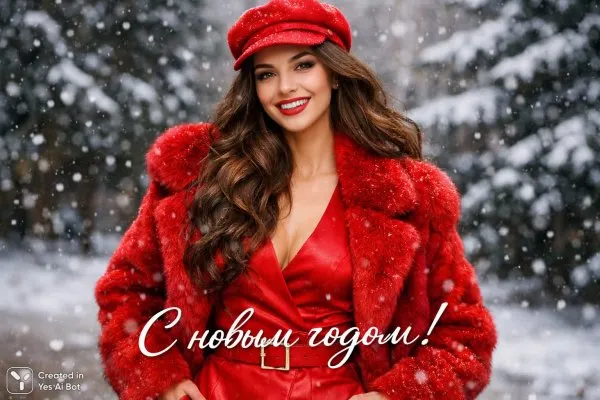 Зимнее настроение и улыбка: праздничная фотография в снегу. Картинка из нейронной сети Sora images Ai