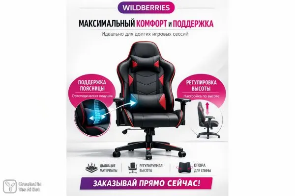 Эргономичное кресло: максимальный комфорт для геймеров на Wildberries. Картинка из нейронной сети Sora