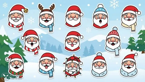 Веселые Санты: минималистичная коллекция иллюстраций в стиле PNG. Генерация из нейронной сети Нано Банана