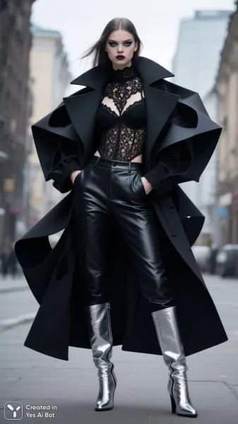 Городская элегантность: русская дива в стиле McQueen и Kawakubo. Нейросеть Qwen images Ai