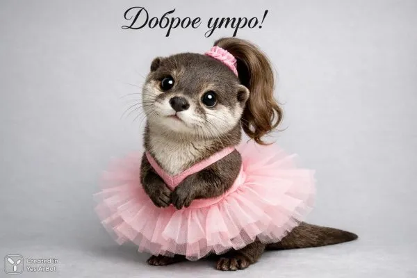 Очаровательный вы́дра в розовом тью-тью и игривый взгляд. Картинка из нейросети Sora images Ai