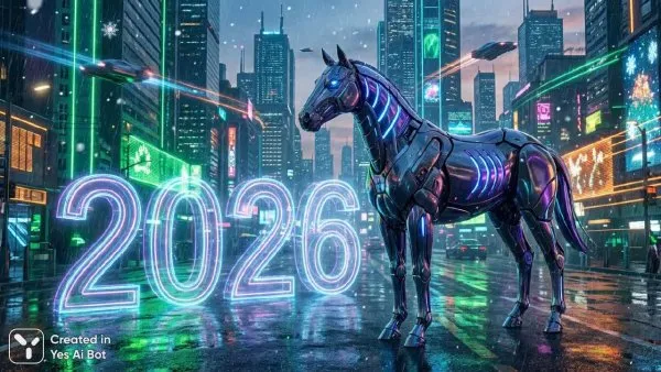 Футуристический конь и голографическое будущее 2026 года. Нейросеть Нано Банана