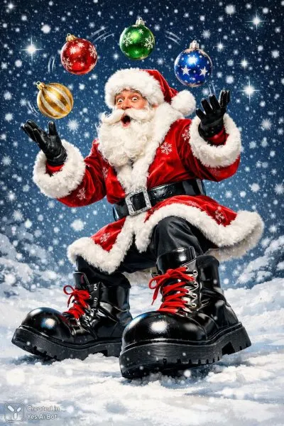 Веселый Дед Мороз: шутки, блеск и зимняя сказка. Картинка из нейросети Sora