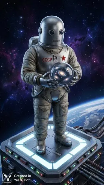 Робот и галактики: советское видение будущего в космосе. Нейронная сеть NanoBanana