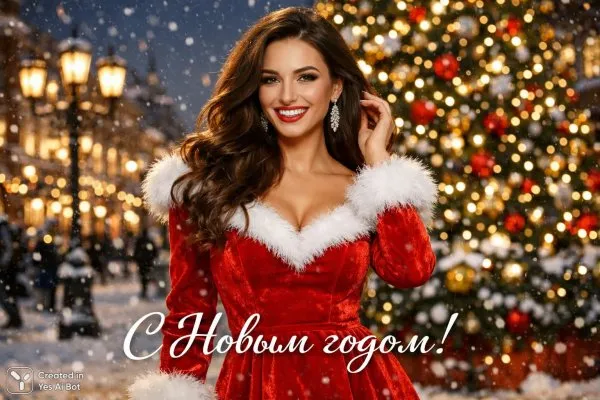 Праздничное настроение в сердце зимнего города: встреча Нового года!. Картинка из нейросети Sora