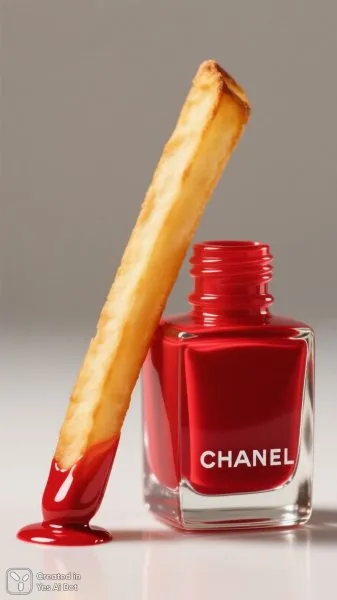 Золотой картофель и красный маникюр в стиле Chanel. Нейронная сеть Qwen Image