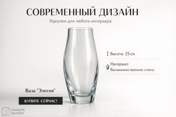 Элегантная ваза Элегия: современный стиль и безупречное качество стекла. Генерация из нейронной сети Sora images Ai