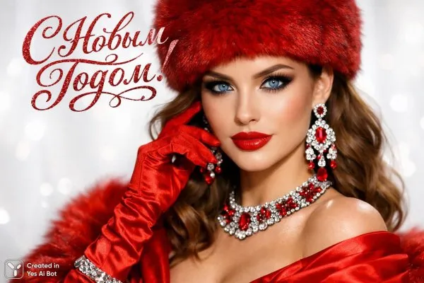 Новогоднее настроение: взгляд на русскую красоту в красном цвете. Нейронная сеть Sora Images