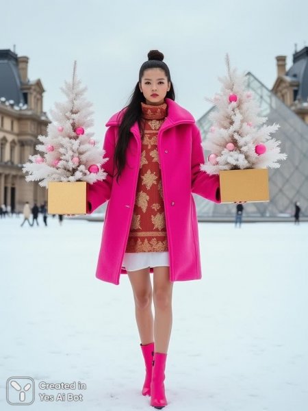 Зимняя сказка: Рождественский стиль у Лувра и праздничное настроение. Нейросеть Flux 1