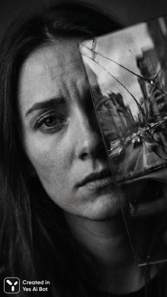 Скрытое лицо в зеркале: сюрреалистический портрет с глубоким эмоциональным подтекстом. Нейронная сеть NanoBanana