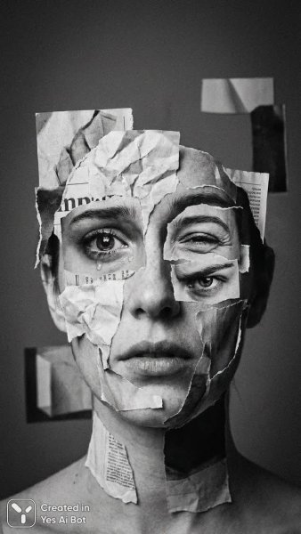 Фрагментация лица: сюрреалистичный портрет в черно-белой тональности. Нейросеть NanoBanana