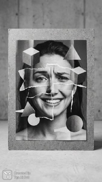 Лицо в геометрии: сюрреалистичная игра эмоций и форм. Генерация из нейронной сети NanoBanana